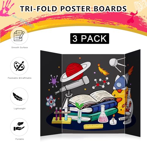 HAUTOCO 3 Pcs Small Black Trifold Poster Board 21 x 14 inches and 12 Pack White Trifold Poster Board 26'' x 15.74'' for Science Fairs, School Projects