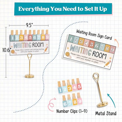 KACIOLA STUDIO Teacher Classroom Management Tools, Waiting Room Sign with Wooden Number Clips, Teacher's Helper Waiting Room Poster, Please Take a Number Classroom Poster for Student Management-Boho - color: Boho