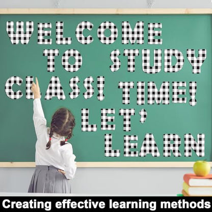 150 PCS Large 7" Bulletin Board Letters Set, Black White Checkered Classroom Alphabet Cutouts Letter for Bulletin Board Display Home School Class, A Great Helper to Inspire Students' Learning Interest - style: Black & white checkered