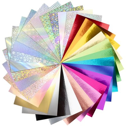30 Pack Metallic Holographic Cardstock Paper Sheets 250gsm/92lb 6×8inch | Foil Mirror Shimmering Paper For Arts and Crafts, Decorative, Invitations, Scrapbook Supplies - style: Metallic+Holographic