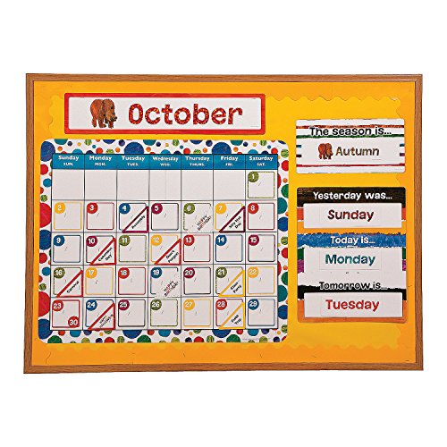 Fun Express Eric Carle Classroom Calendar Set - Circle Time Learning Center Bulletin Board Decor for Preschool & Elementary | 161 Piece Colorful Wall Calendar with Months, Days & Holidays