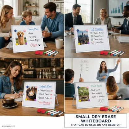 MXG 10x14 Inch Double Sided Magnetic Dry Erase Board with Stand | 360 Adjustable Small White Board with Markers Magnets & Eraser, Portable Mini Whiteboard for Desk, Wall, Office, & Classroom - size: 10"W x 14"H