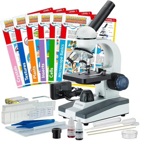 AmScope - 40X-1000X Compound Monocular Student Microscope Set + Slide Preparation Kit + Science Experiment Cards - M150C-SP14-EXCL1 - style: w/ Experiment Cards + Slide Prep Kit