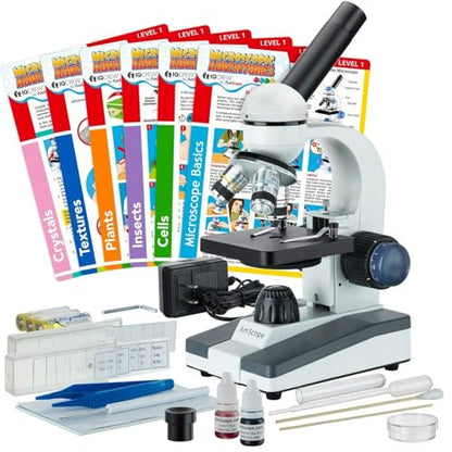AmScope - 40X-1000X Compound Monocular Student Microscope Set + Slide Preparation Kit + Science Experiment Cards - M150C-SP14-EXCL1 - style: w/ Experiment Cards + Slide Prep Kit