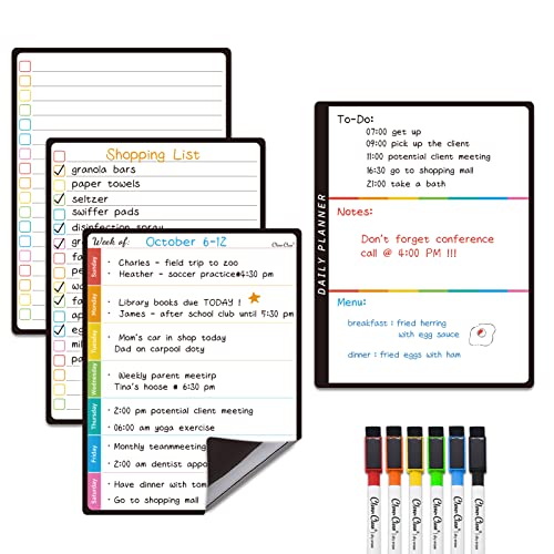 Magnetic Dry Erase List Board - 6.5"x8.5" Weekly, Daily, 2 List Boards for Fridge - 6 Extra Fine Point Markers Included - Shipped Flat - style: Week+Daily+2Lists