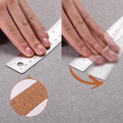 36 Inch Metal Ruler, Stainless Steel Straight Edge Ruler with Cork Backing, Non-Slip Imperial & Metric Measuring Tool for School, Office, Woodworking, Drafting - style: 36"Single