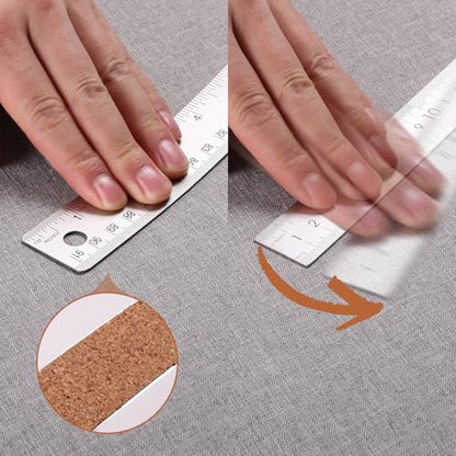 36 Inch Metal Ruler, Stainless Steel Straight Edge Ruler with Cork Backing, Non-Slip Imperial & Metric Measuring Tool for School, Office, Woodworking, Drafting - style: 36"Single