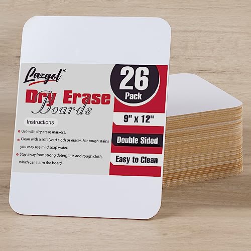 Dry Erase Board 9"x12"- Lazgol Small 26 Classroom Mini White Boards for Students, Teachers | Double Sided Small White Board Bulk (26 PK)