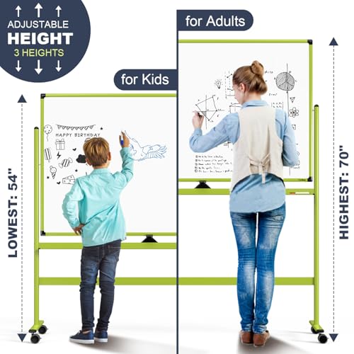 Rolling Whiteboard, 48x32 Inches Mobile Whiteboard on Wheels, Magnetic Dry Erase Board with Stand, Standing White Board for Office, School, Home, Large Double Sided White Board with Paper Pad - color: Green, size: 48"x32"