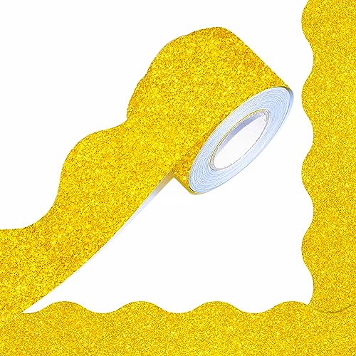 39 Feet Bulletin Board Borders, Golden Glitter Rolled Border Trim Scalloped Board Border with Wavy Line Design Decoration for School, Classroom & Office - color: Shining Gold (39 Feet)