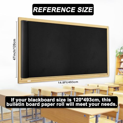 Black Bulletin Board Paper Roll,14.8FTx47IN Large Reusable Waterproof Erasable Classroom Wall Background Backdrop, Fade-Resistant Fabric Wrapping Paper School Decors Teacher Supplies - color: Black