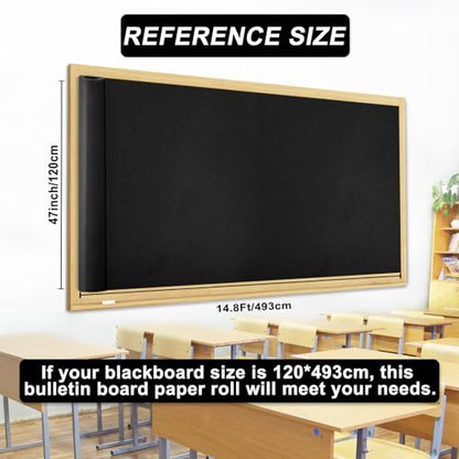 Black Bulletin Board Paper Roll,14.8FTx47IN Large Reusable Waterproof Erasable Classroom Wall Background Backdrop, Fade-Resistant Fabric Wrapping Paper School Decors Teacher Supplies - color: Black