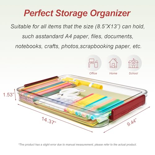 CATOOMUU A4 Storage File Box 9 X 13 Clear Stackable Slim Plastic Portable Project Case For Letter Paper Photo Documents Scrapbook, 3 Count - color: Small-Red