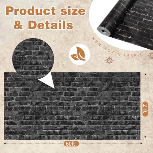 Breling Black Non-Woven Brick Bulletin Board Roll Heavy Duty Reusable Waterproof Erasable Bulletin Board 24inch*60ft Fade Resistant Wrinkle Resistant Poster Fabric Background Roll for Classroom - color: Black