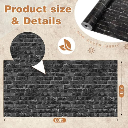 Breling Black Non-Woven Brick Bulletin Board Roll Heavy Duty Reusable Waterproof Erasable Bulletin Board 24inch*60ft Fade Resistant Wrinkle Resistant Poster Fabric Background Roll for Classroom - color: Black