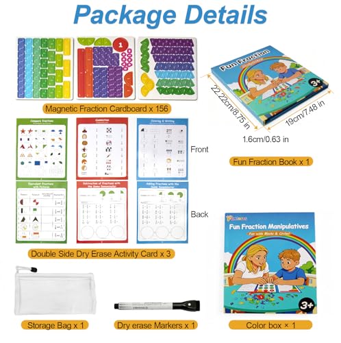 Magnetic Fraction Playbook, Magnetic Fraction Educational Puzzle & Homeschooling Math Manipulatives for 3rd to 5th Graders to Turn Abstract 1/2 or 1/4 into Visual Fruit Slices &Boost Early Math Skills