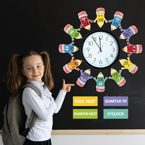 Clock Numbers Bulletin Board Kits,Pencil Telling Time Teaching Clock for Kids Labels, Learning to Tell Time Cutouts for Elementary Math Classroom Must Haves (Pencil) - color: Pencil