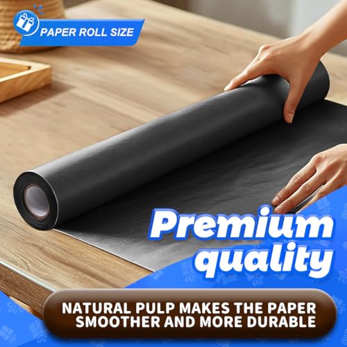PerkHomy Black Kraft Paper Roll 17.5" x 760" (63') for Gift Wrapping Bouquet Flower Art Painting Craft Writing Packaging Shipping 80GSM 55LB (Black, 17.5" x 63') - color: Black, size: 17.5" x 760"