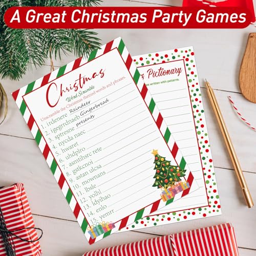 COCHIE 30 Players Christmas Party Games for Adults Family Office Large Groups, Xmas Parties Songs Pictionary Game, Riddle Game, Word Scramble Games with Answer Key (Christmas Tree) - style: Christmas Tree