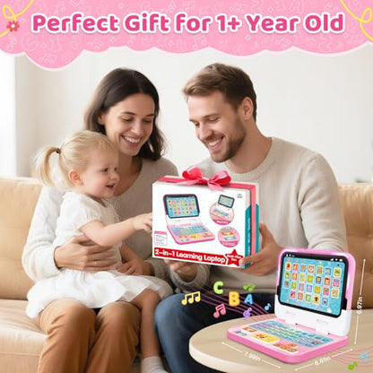 Learning Toy for Kids 1 2 3 Year Old Boys Girls, Learning Laptop for Toddlers 1-3, Interactive Educational Toys with Music Sounds Lights, Christmas Birthday Gifts for Baby Kids Age 12-18 Months, Pink - color: Pink
