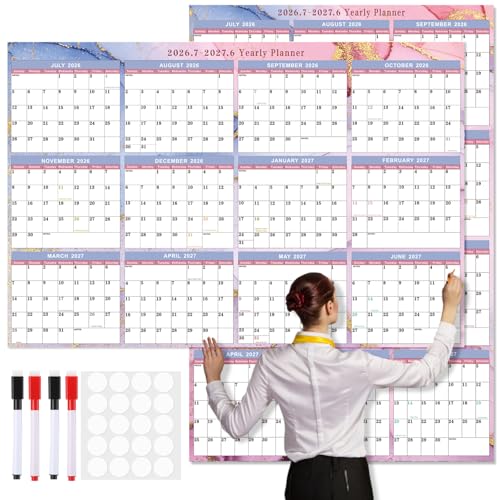 Gueevin 2026-2027 Marble Wall Calendar 32" x 48" Dry Erase Erasable Jumbo XL Wet Dry Calendar Large Laminated Planner 12 Month Horizontal Vertical July 2026 to June 2027 for Planning - style: Marble