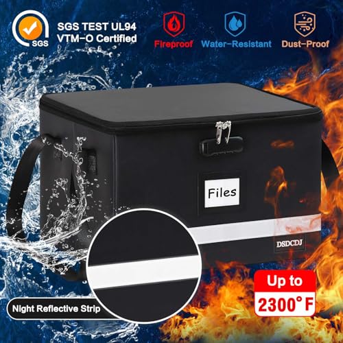 Fireproof File Box with Lock, Upgraded Fireproof Document Box with Reflective Strip, Portable File Organizer Filing Cabinet with Handle for Hanging Letter/Legal Folder, 15.5" x 12.3" x 10.5" | Fireproof - size: 15.5" x 12.3" x 10.5", style: Black1 Pack-23