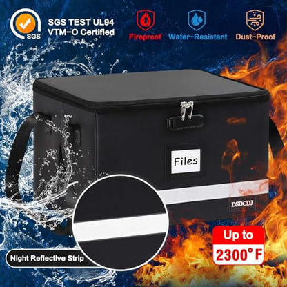 Fireproof File Box with Lock, Upgraded Fireproof Document Box with Reflective Strip, Portable File Organizer Filing Cabinet with Handle for Hanging Letter/Legal Folder, 15.5" x 12.3" x 10.5" | Fireproof - size: 15.5" x 12.3" x 10.5", style: Black1 Pack-23