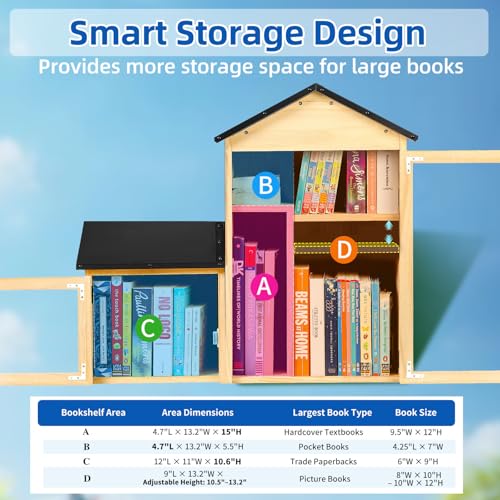 Little Library Box Outdoor, Double Little Library Design with Adjustable Shelf and Large & Small Compartments, Solid Wood with Waterproof Coating & Metal Trim, Sharing Books, Literature & Newspapers - size: 26"L x 13"W x 26"H