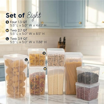 IRIS USA Food Storage Containers with Flip-Top Lid, 8 Pack Combo Set, Clear Stackable Food Containers for Kitchen & Pantry Organization, BPA-Free, Food Grade Plastic For Flour, Sugar, Dry Food, Grain - size: Food Grade Combo - 8 Pack