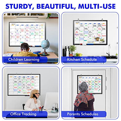 Magnetic Dry Erase Calendar Whiteboard 36" x 24" Aluminum Frame | Monthly planner board,wall mounted or hanging. Calendar design suitable for daily planning. Ideal for home, office, class - size: 36" x 24" Black Frame