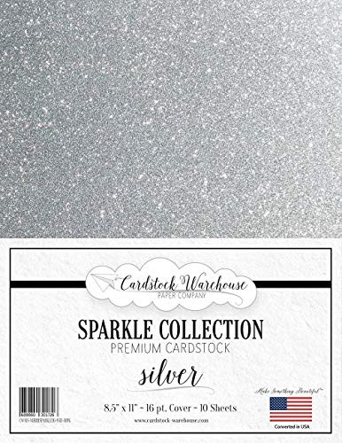 Cardstock Warehouse Sparkle Silver Glitter - 8.5 x 11" - 16 Pt. / 280 Gsm Premium Cardstock Paper - 10 Sheets - color: Silver, size: 8.5 x 11 - 10 Sheets
