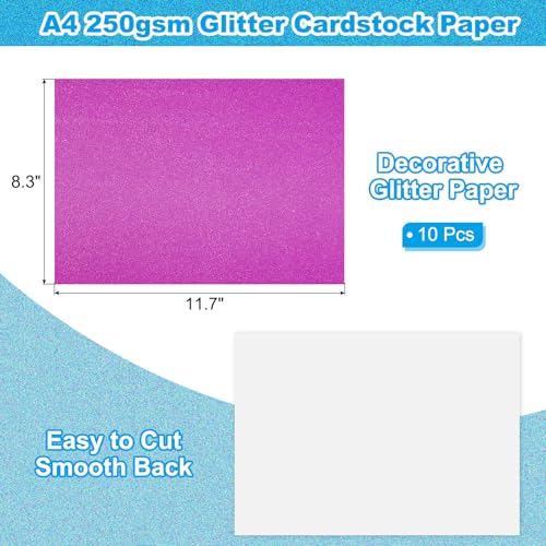 PATIKIL 10 Sheets Purple Glitter Cardstock Paper, A4 250gsm Rectangle Premium Sparkly Paper Craft Cardstock Paper for Scrapbook Card Making DIY Art Projects Wedding Party - color: Purple, size: A4