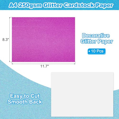 PATIKIL 10 Sheets Purple Glitter Cardstock Paper, A4 250gsm Rectangle Premium Sparkly Paper Craft Cardstock Paper for Scrapbook Card Making DIY Art Projects Wedding Party - color: Purple, size: A4