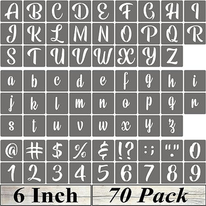 6 Inch Alphabet Letter Stencils - 70 Pack Letter Number Stencil Templates with Signs for Painting on Wood, Reusable Calligraphy Letters and Numbers Stencils for Chalkboard Fabric Wood Signs - size: 6 Inch