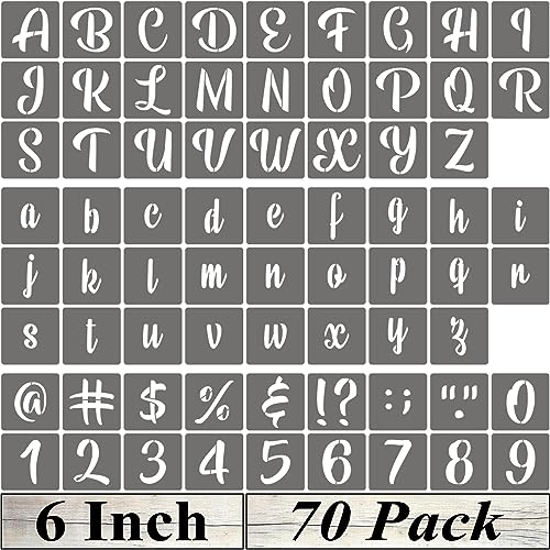 6 Inch Alphabet Letter Stencils - 70 Pack Letter Number Stencil Templates with Signs for Painting on Wood, Reusable Calligraphy Letters and Numbers Stencils for Chalkboard Fabric Wood Signs - size: 6 Inch