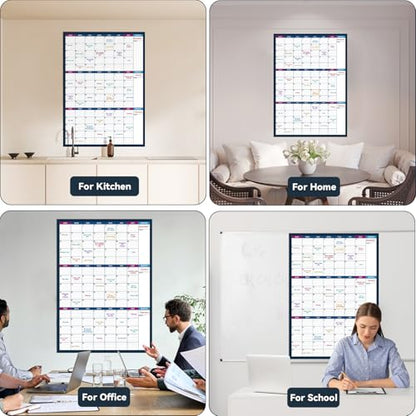 Large Dry Erase Calendar for Wall – Undated 3 Month Wall Calendar, Yearly Wall Calendar Dry Erase, 28" x 40"(Vertical), Reusable Laminated with Round Stickers, Perfect Layout Wall Calendar for Office, Home and Classroom