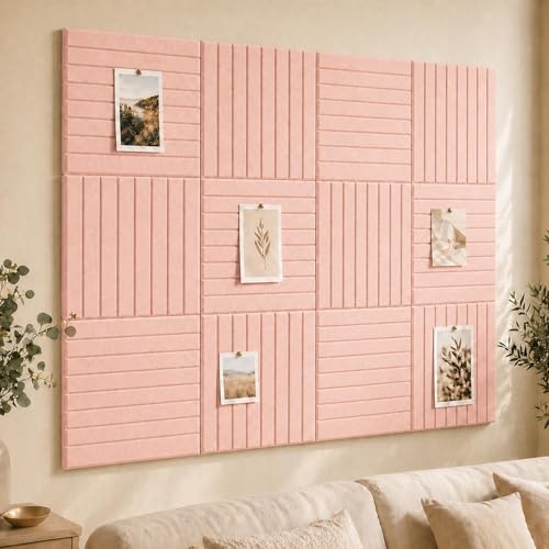 Stripe Felt Bulletin Board Panels 48 x 36 Inch Self Adhesive Wall Tiles Cork Board Alternative for Office Classroom Photos Notes 12 Pack - color: Blush Pink - Stripe, size: 48" x 36"