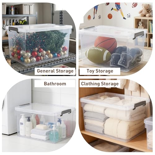 Citylife 48 Qt Ultra-Thick (3.82mm) Clear Plastic Storage Bins with Lids, 6-Pack Stackable Straight-Wall Closet Organizers with Honeycomb Base & Pinch-Free Latches for Garage, Clothes & Holiday Decor - size: 48 QT, style: 6 Pack