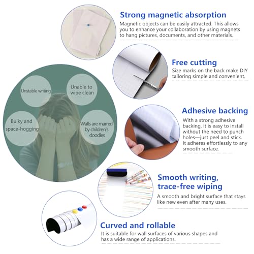 Self-Adhesive Dry Erase Whiteboard Sticker, 31.50" x 15.75" Magnetic Receptive White Board Wall Film, No Ghosting, Easy Write & Clean | Peel & Stick for Office, Home & Classroom,Incl. Accessories - size: 31.50" x 15.75"