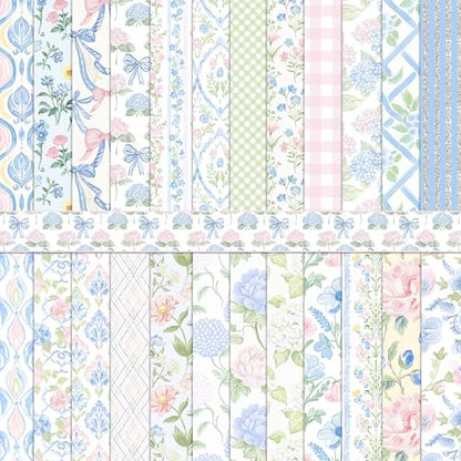24 Sheets Hydrangea Scrapbook Paper 12'' x 12'' Pastel Floral Pattern Paper Watercolor Hydrangea Double-Sided Scrapbook Pad Blue Pink Flower Scrapbooking Pack for Card Making, Origami, DIY Background