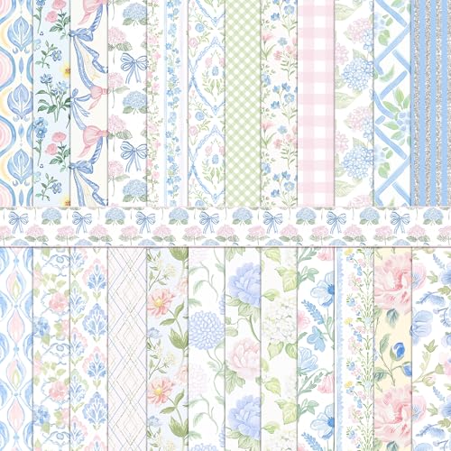 24 Sheets Hydrangea Scrapbook Paper 12'' x 12'' Pastel Floral Pattern Paper Watercolor Hydrangea Double-Sided Scrapbook Pad Blue Pink Flower Scrapbooking Pack for Card Making, Origami, DIY Background