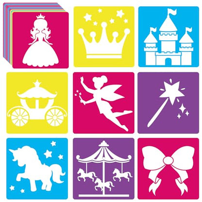 36pcs Princess Drawing Stencils 8 Inch Sidewalk Chalk Stencils Painting Large Washable Reusable Garden Theme Princesses Fairies Primary Shape Template - style: Princess