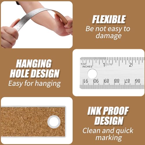 36 Inch Metal Ruler, Stainless Steel Straight Edge Ruler with Cork Backing, Non-Slip Imperial & Metric Measuring Tool for School, Office, Woodworking, Drafting - style: 36"Single