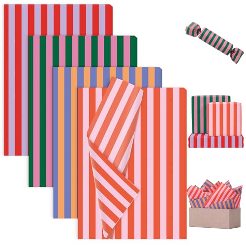 Sabary 100 Sheets Colorful Striped Tissue Paper 14 x 20 Inches Vintage Color Striped Gift Wrapping Tissue Paper for Gift Bags Wedding Birthday Party Supplies Flowers Packaging DIY Crafts - color: Vintage Color