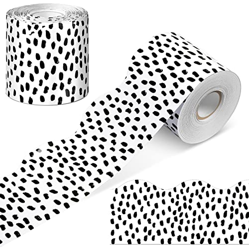 Zonon 65 Feet Bulletin Board Borders Wavy Black Dot Striped Grid Borders Decorative Straight Scalloped Wavy Rolled Trim Classroom Back to School Decor - style: Wavy Black Dot