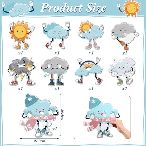 Fulmoon 9 Pcs Weather Posters Set Human Shaped Weather Table Chart Weather Bulletin Board Division Chart Artificial Weather Chart for Preschool Kindergarten Leaning Studying Classroom Wall Decor