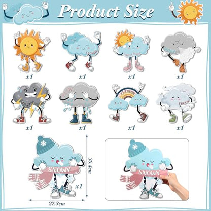 Fulmoon 9 Pcs Weather Posters Set Human Shaped Weather Table Chart Weather Bulletin Board Division Chart Artificial Weather Chart for Preschool Kindergarten Leaning Studying Classroom Wall Decor