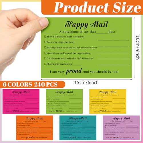 Eersida 240 Pcs Teacher Mail Notecards Mail Bulk Happy Cards for Students Teacher Classroom Must Have Postcard Good Behavior Incentive Motivational Cards for Preschool Kindergarten School Supplies