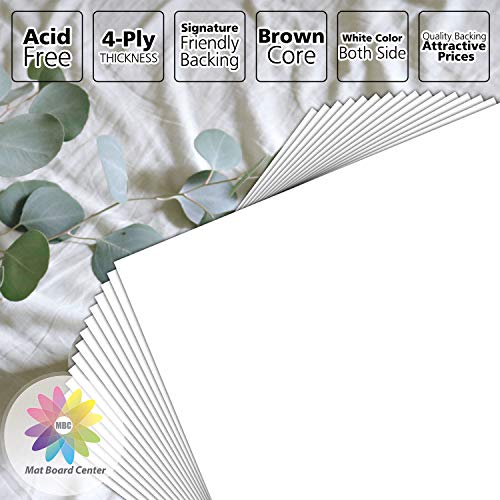 Mat Board Center, Pack of 25, 8x10 White Backing Boards, 4-Ply Thickness Cardboard for Picture/Photo/Framing Back Support - size: 8x10