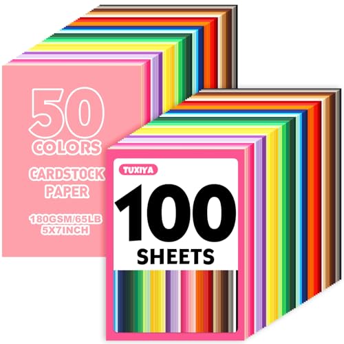 100 Sheets 5" X 7" Colored Cardstock, 50 Assorted Colors Construction Paper Card Stock Printer Paper for Printing, Card Making, DIY Crafts,School Supplies,Party Decorations (180GSM/65LB) - size: 5X7in 100p